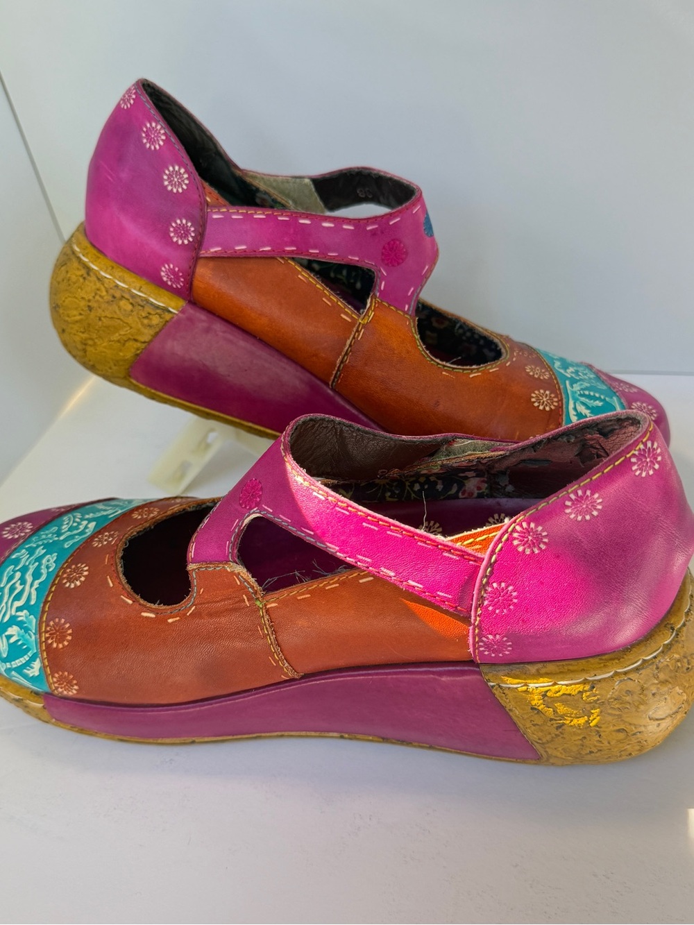 Socofy Mary Janes Women s Genuine Leather Color Block Boho Size 7.5/8 (EU 38)